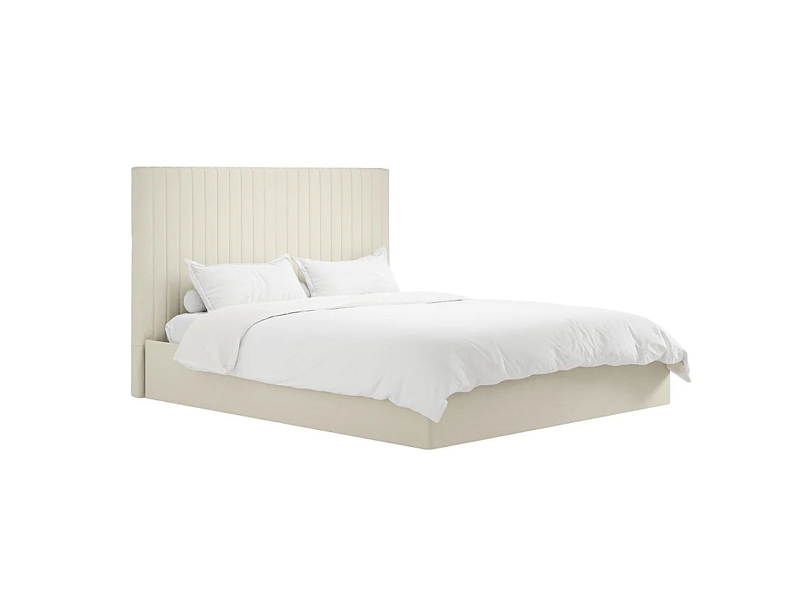 Dublin Cream Upholstered Ottoman Double Bed 4ft6 with Tall Ribbed Headboard