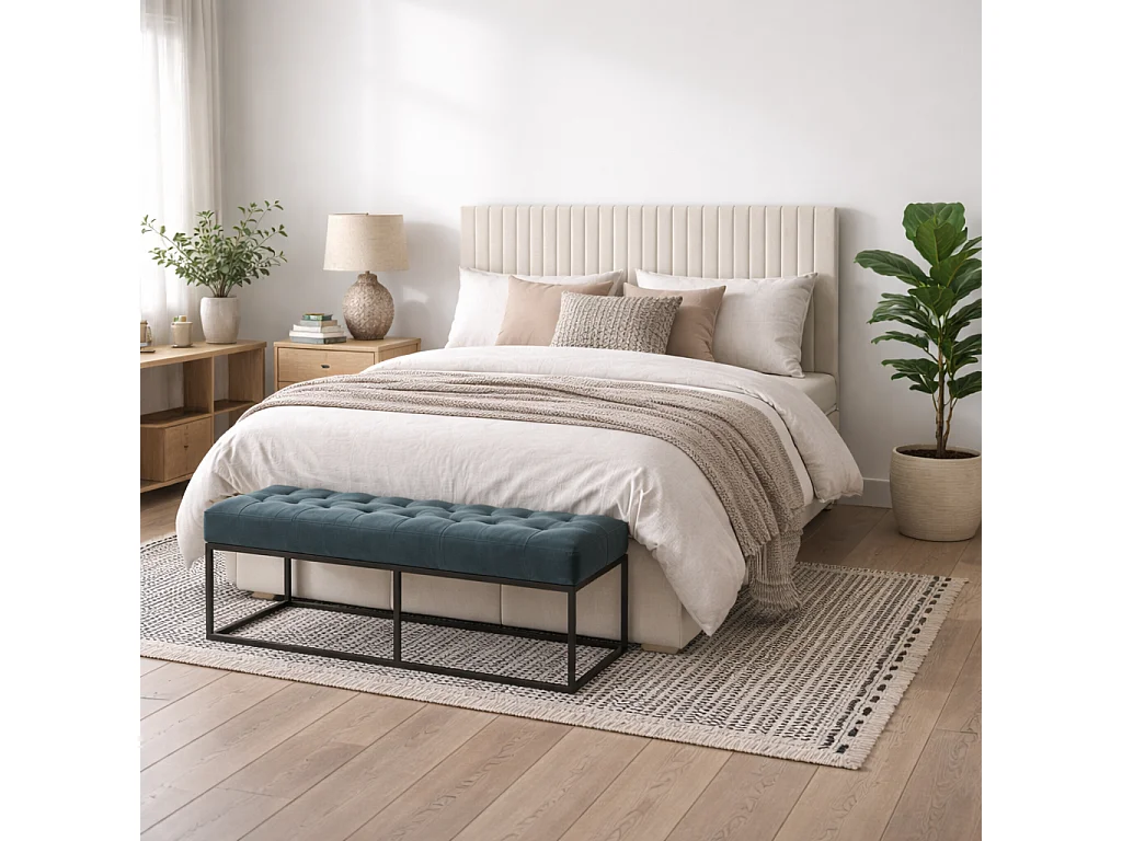 Dublin Cream Upholstered Ottoman Double Bed 4ft6 with Tall Ribbed Headboard