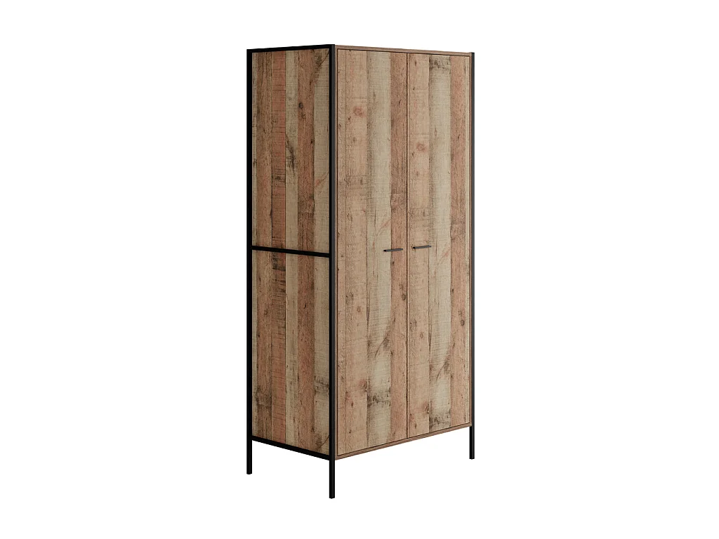 Lucan Distressed Oak Effect 2 Door Wardrobe Industrial Modern Bedroom Storage