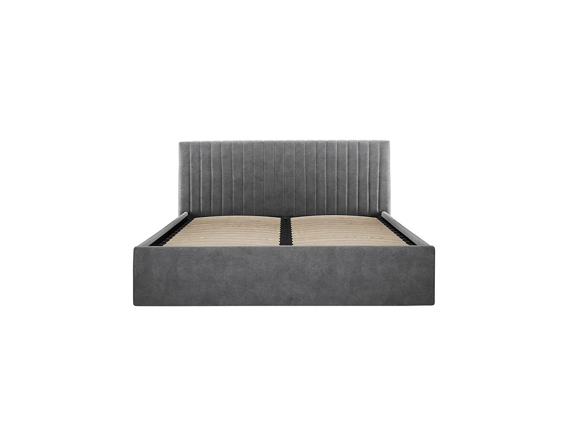 Dublin Silver Velvet 4ft6 Double Ottoman Bed with Ribbed Headboard