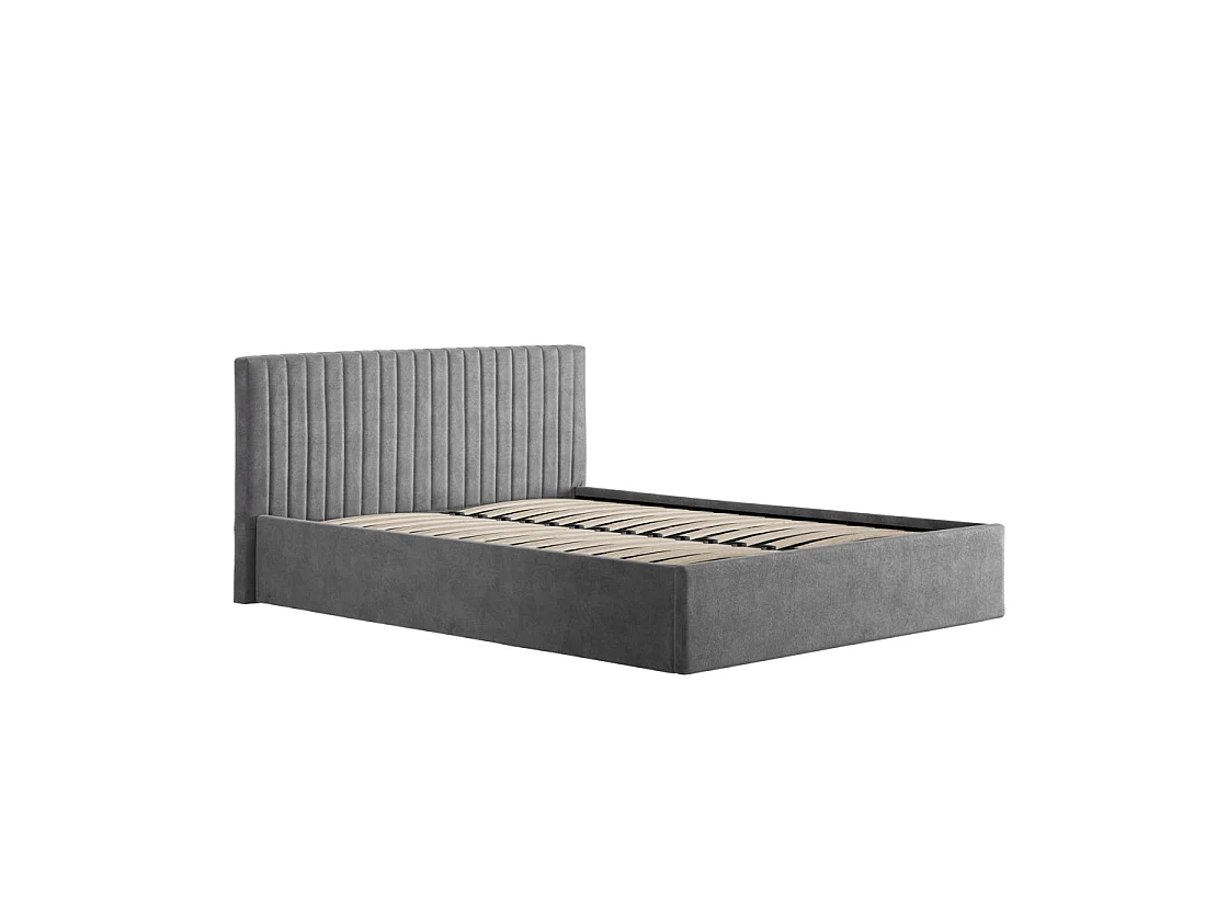 Dublin Silver Velvet 4ft6 Double Ottoman Bed with Ribbed Headboard