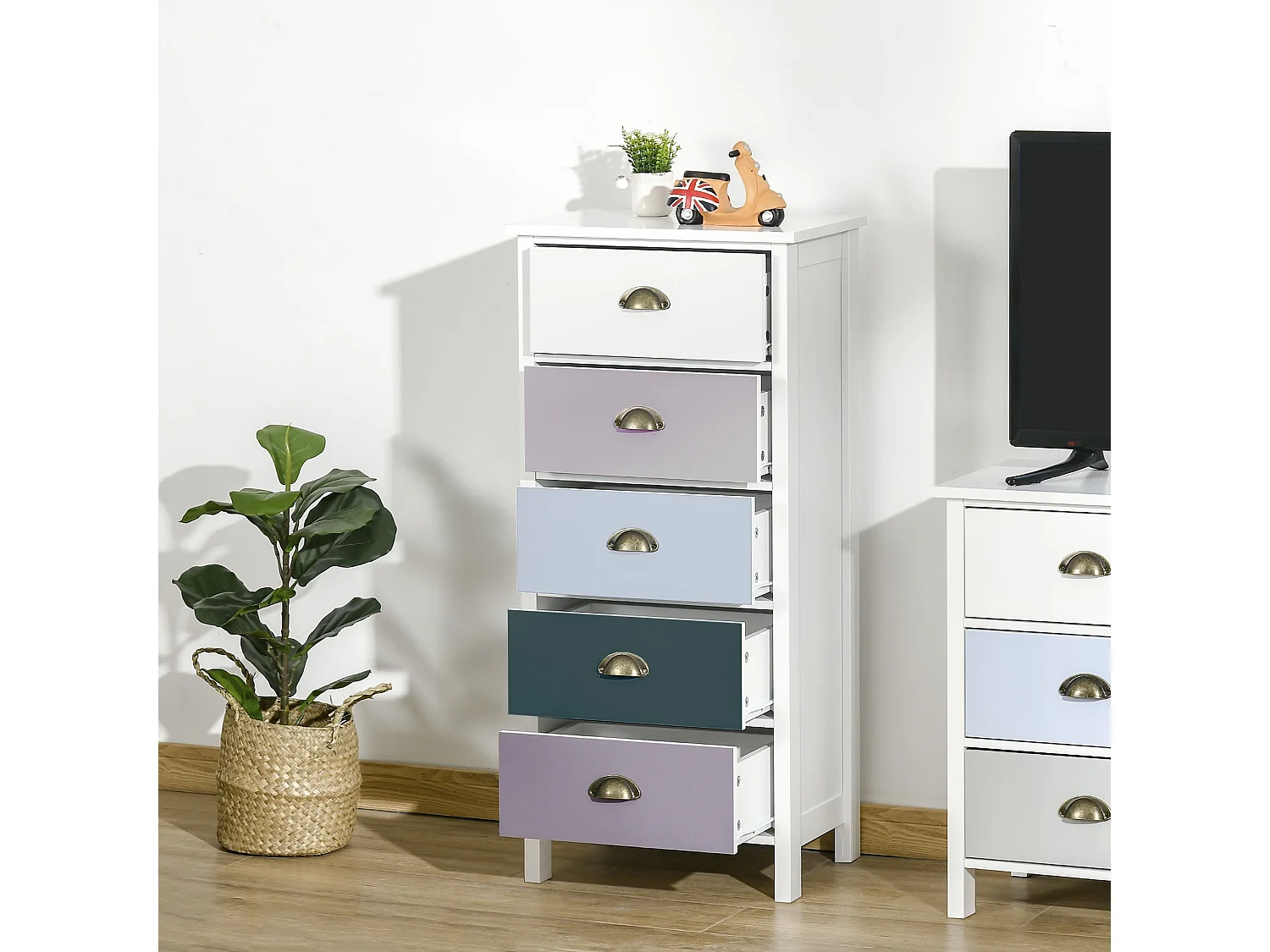 Sanido Slim 5 Drawer Storage Chest Multicolour Blue Finish