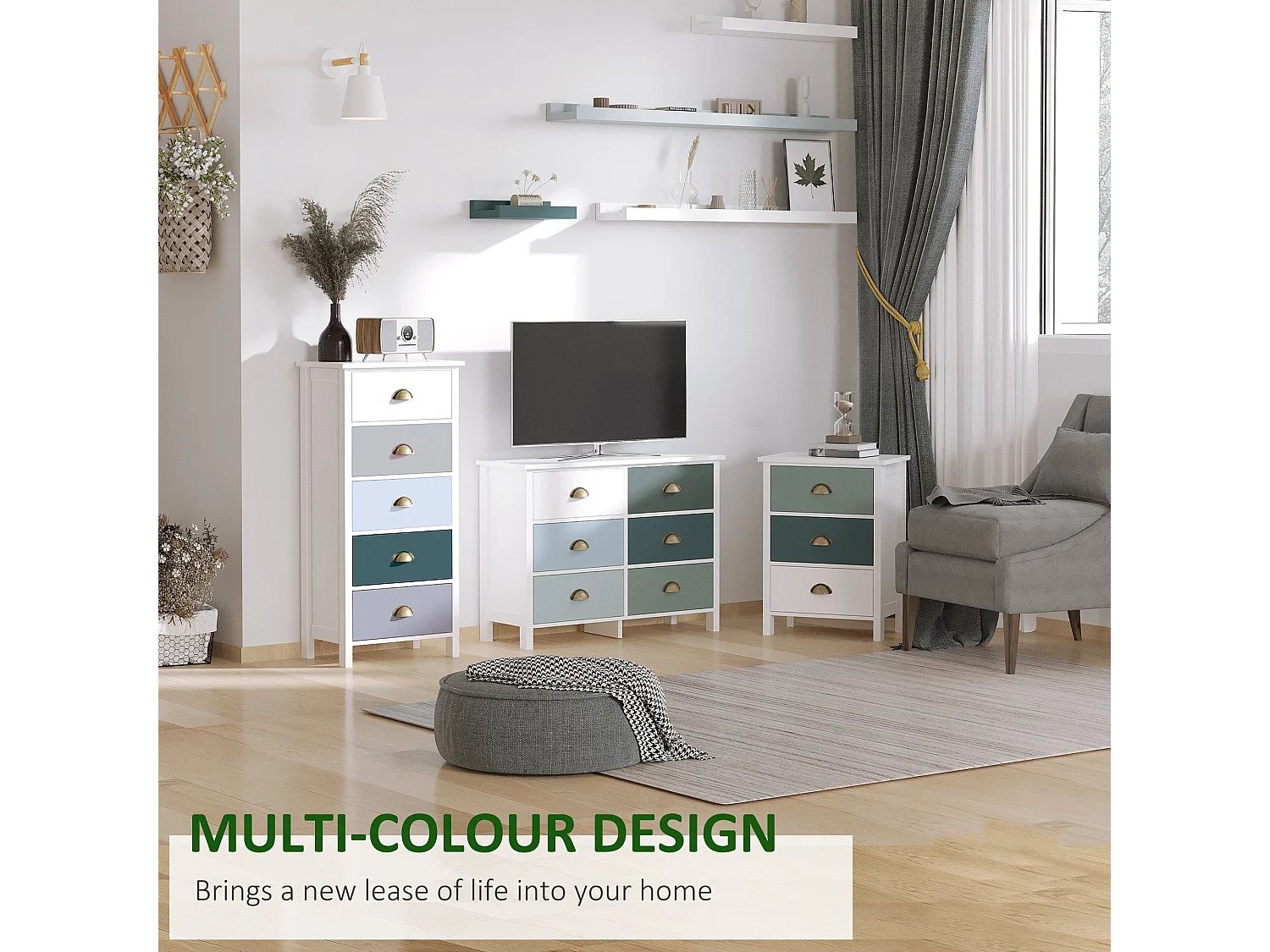 Sanido Slim 5 Drawer Storage Chest Multicolour Blue Finish