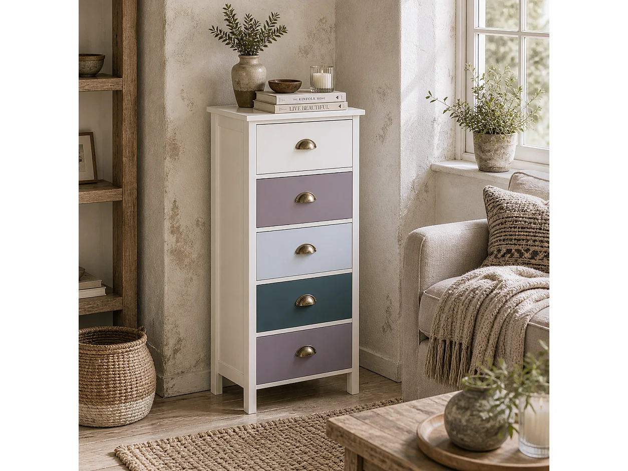 Sanido Slim 5 Drawer Storage Chest Multicolour Blue Finish
