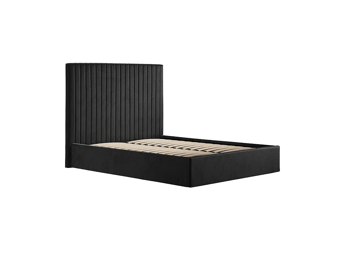 Dublin Black Velvet 4ft6 Double Ottoman Bed Tall Ribbed Headboard