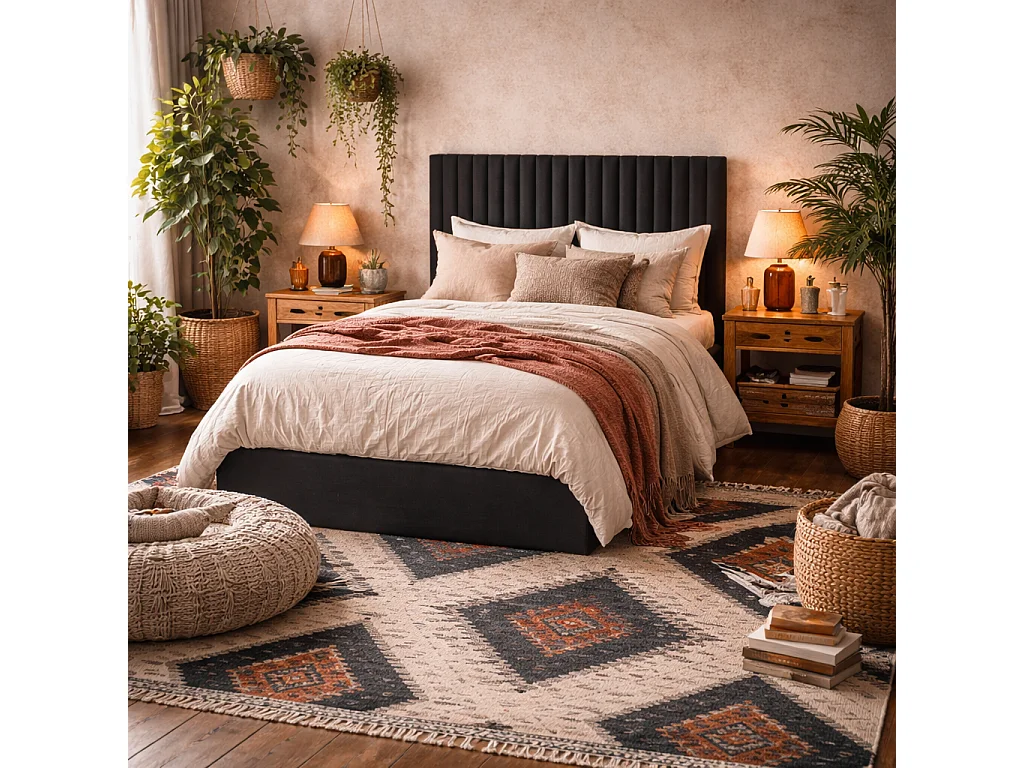 Dublin Black Velvet 4ft6 Double Ottoman Bed Tall Ribbed Headboard