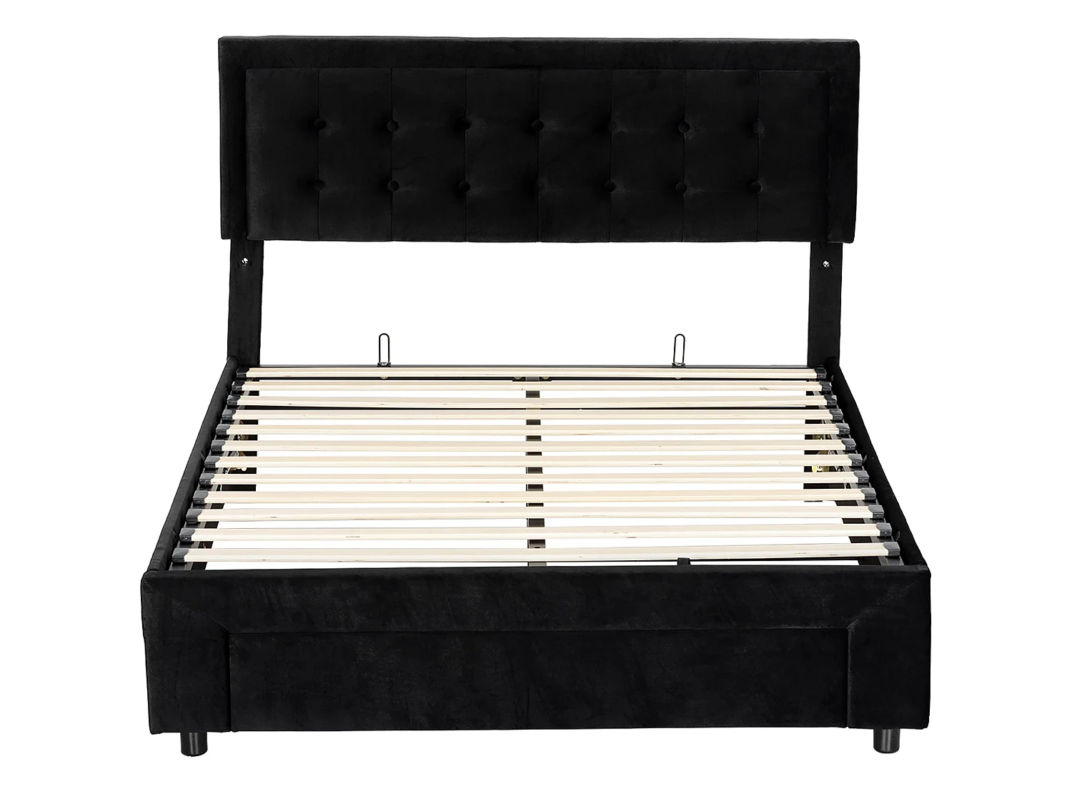 Banado King Size Ottoman Bed Frame with Gas Lift Storage and Front Divan Drawer Black Velvet Feel