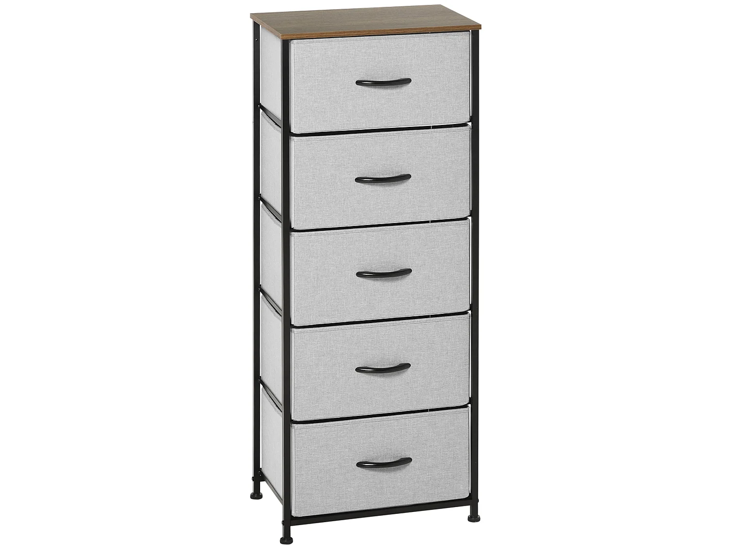 Famoggi 5 Drawer Grey Fabric Chest with Steel Frame and Wood Effect Top
