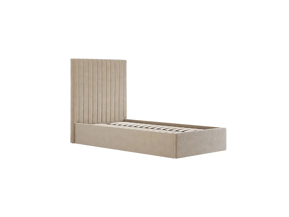 Dublin Taupe Velvet 90x190cm Single Ottoman Bed with Tall Ribbed Headboard
