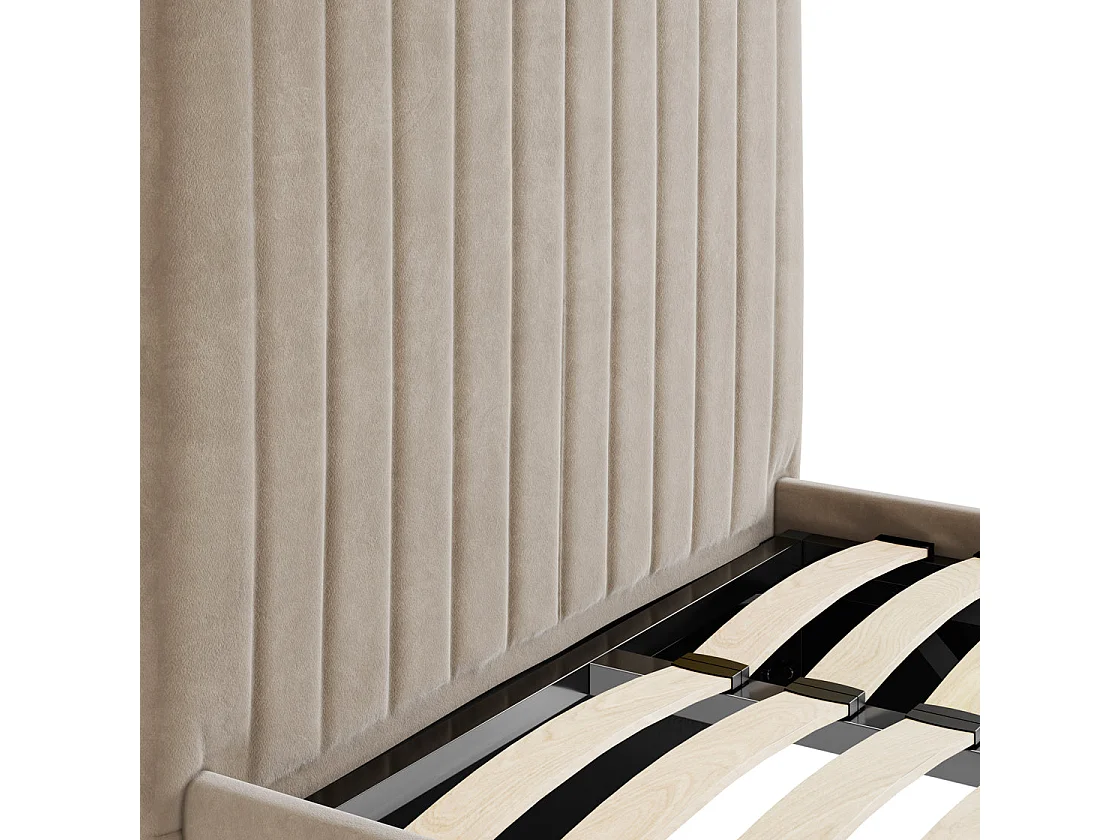 Dublin Taupe Velvet 90x190cm Single Ottoman Bed with Tall Ribbed Headboard