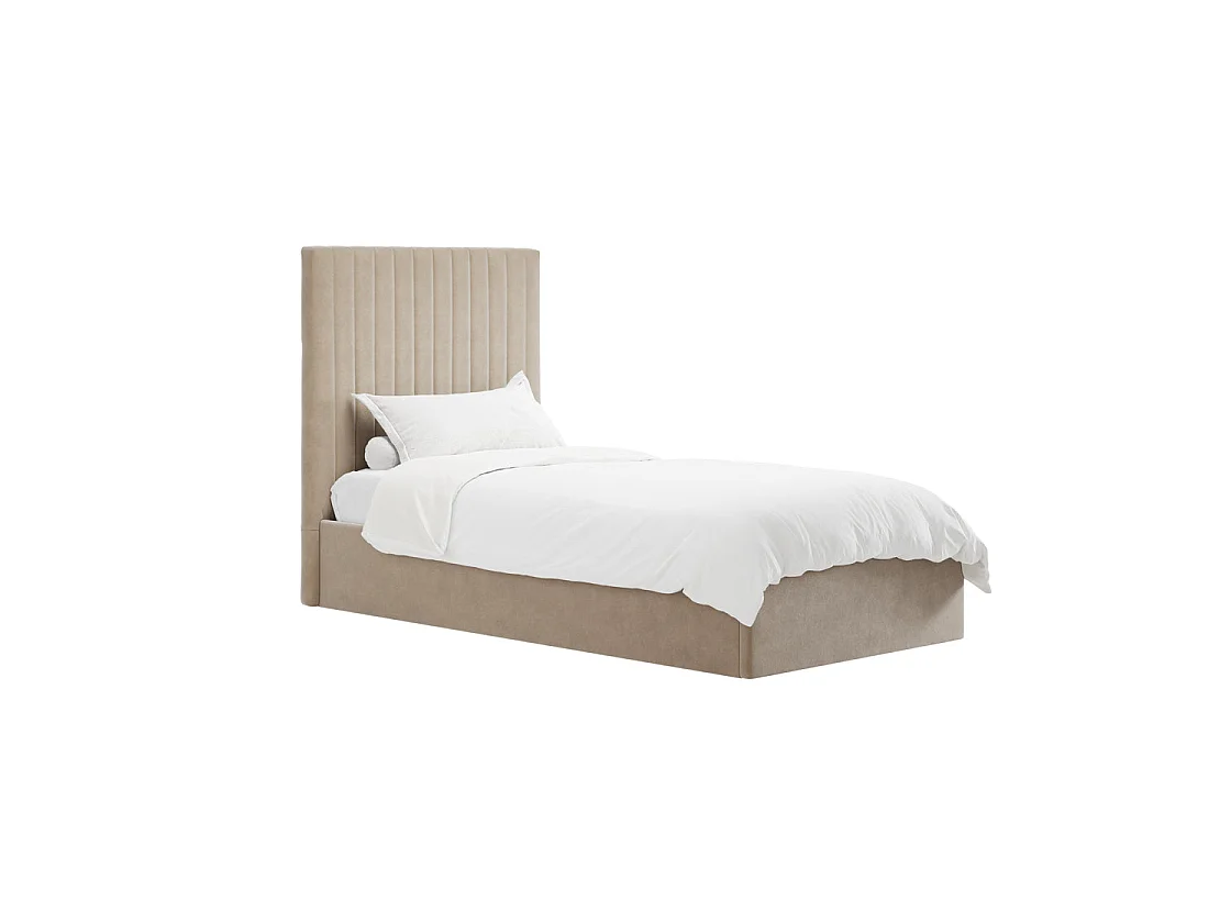 Dublin Taupe Velvet 90x190cm Single Ottoman Bed with Tall Ribbed Headboard