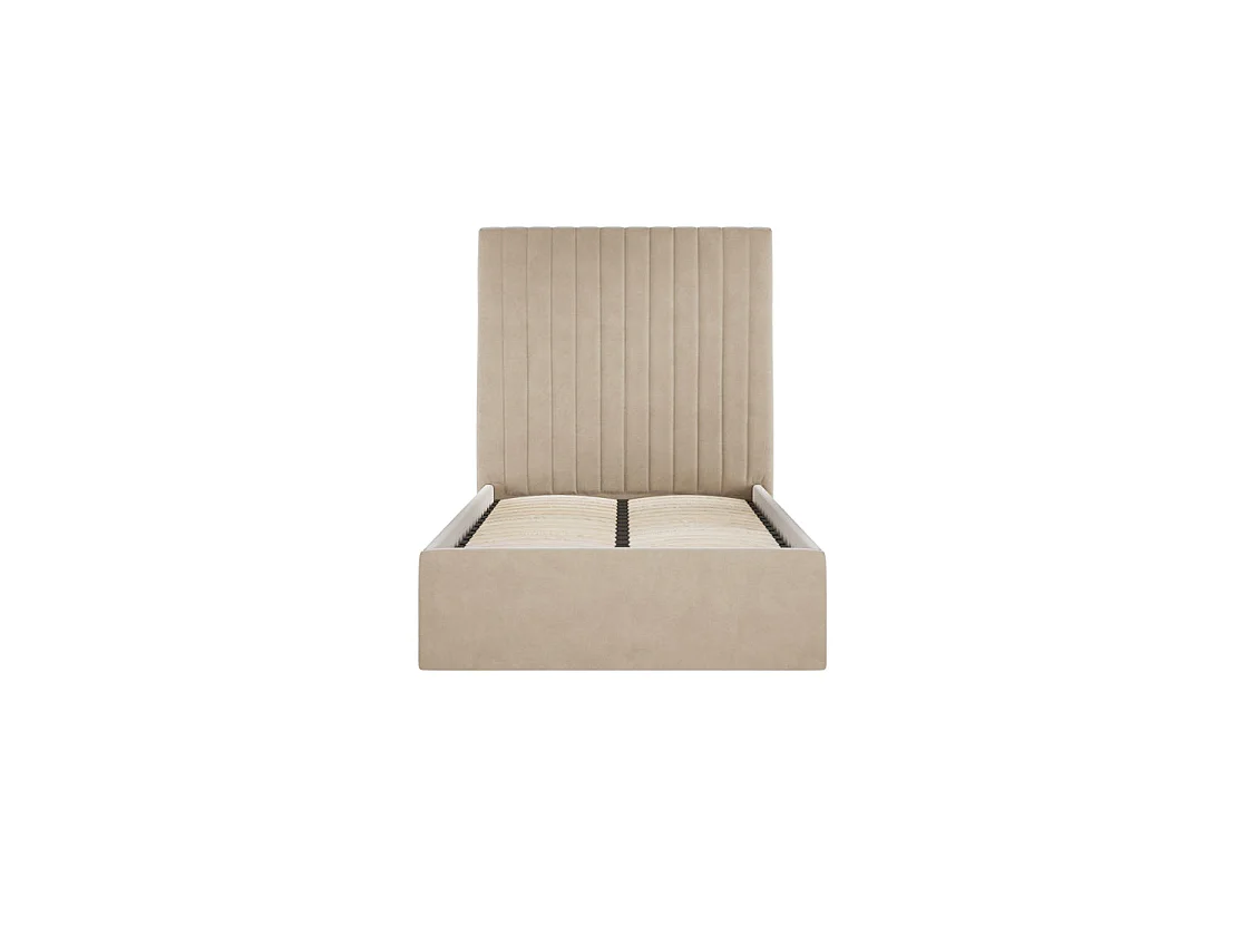 Dublin Taupe Velvet 90x190cm Single Ottoman Bed with Tall Ribbed Headboard
