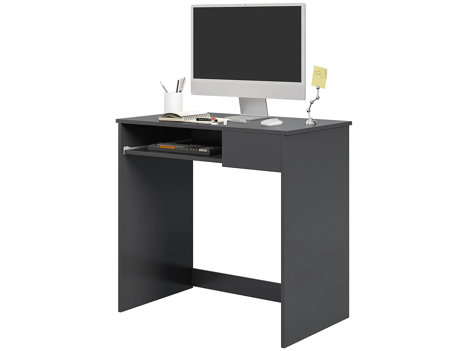Rami 80cm Grey Compact Study Desk with Keyboard Tray and Drawer