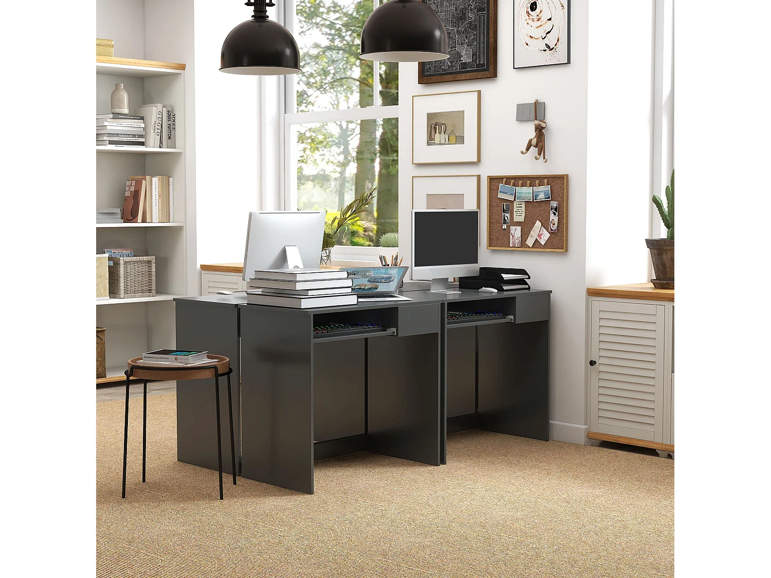 Rami 80cm Grey Compact Study Desk with Keyboard Tray and Drawer