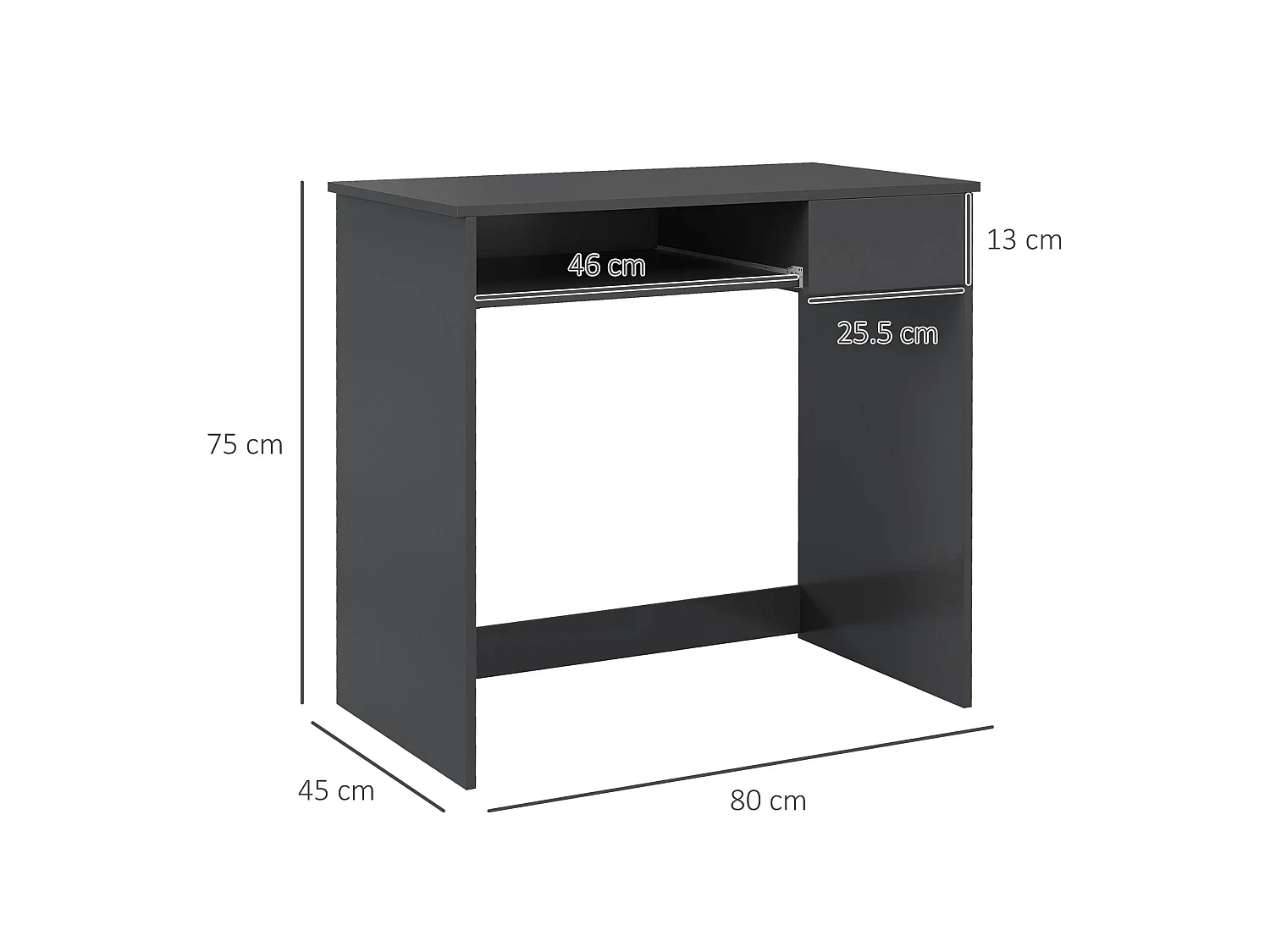 Rami 80cm Grey Compact Study Desk with Keyboard Tray and Drawer