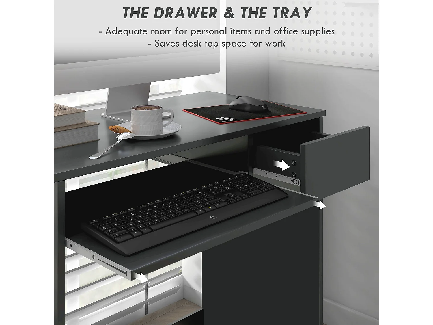 Rami 80cm Grey Compact Study Desk with Keyboard Tray and Drawer