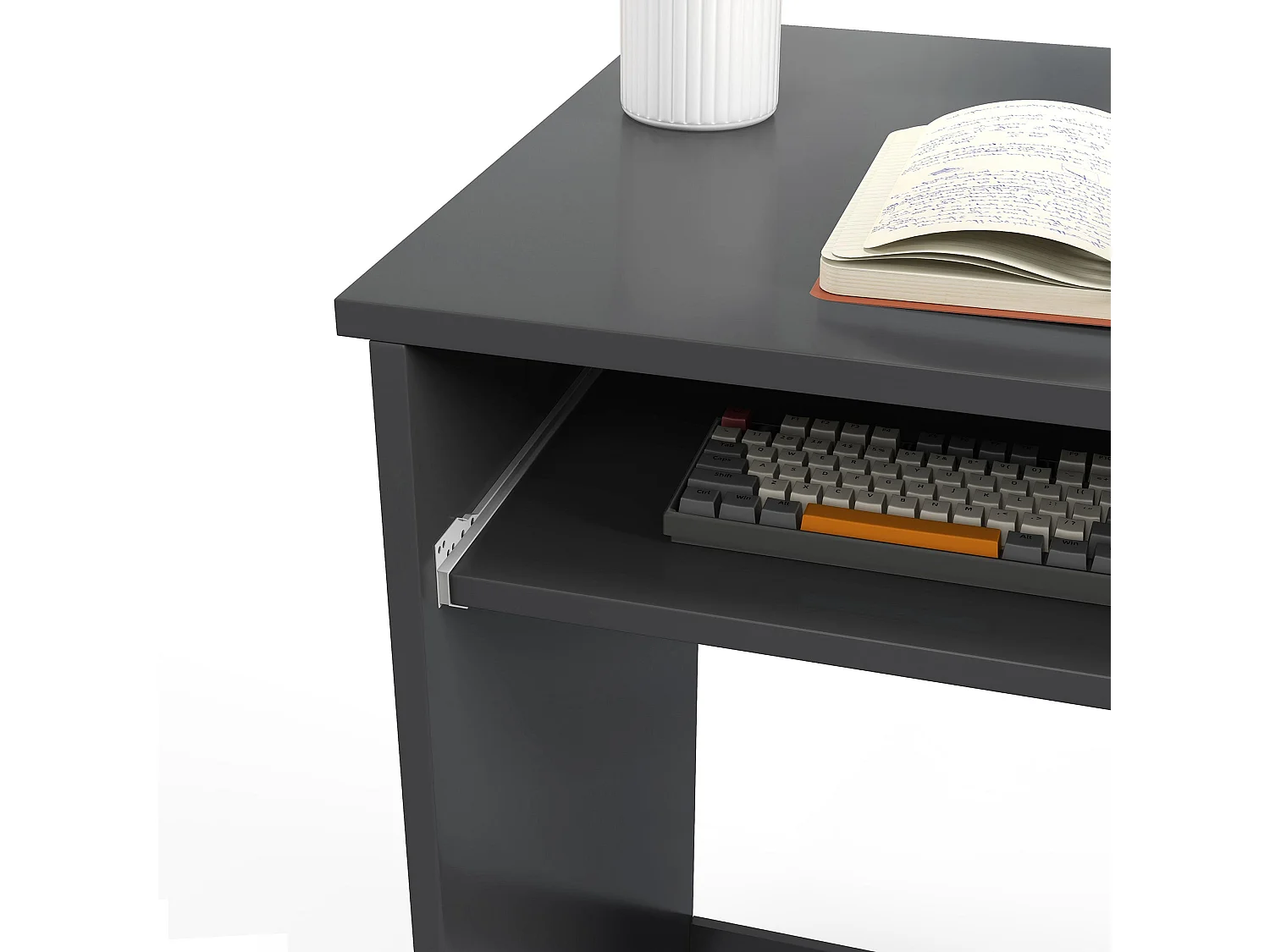 Rami 80cm Grey Compact Study Desk with Keyboard Tray and Drawer