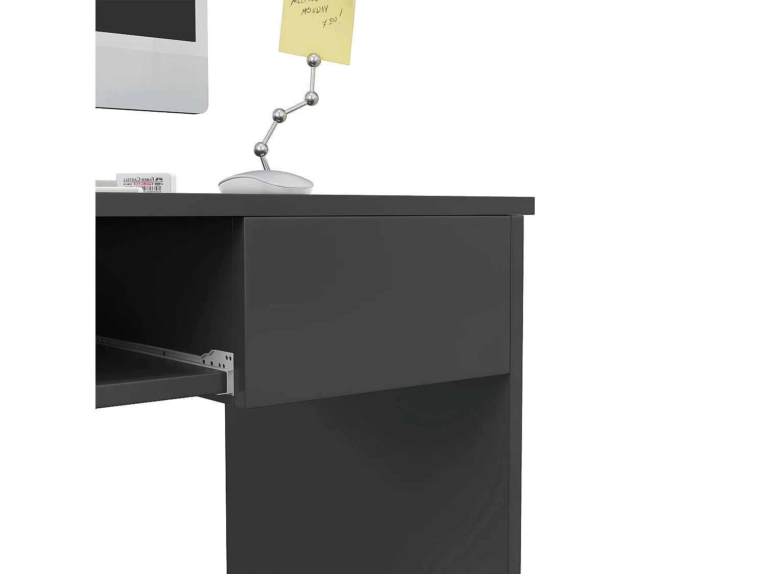 Rami 80cm Grey Compact Study Desk with Keyboard Tray and Drawer