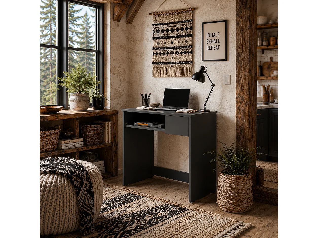 Rami 80cm Grey Compact Study Desk with Keyboard Tray and Drawer