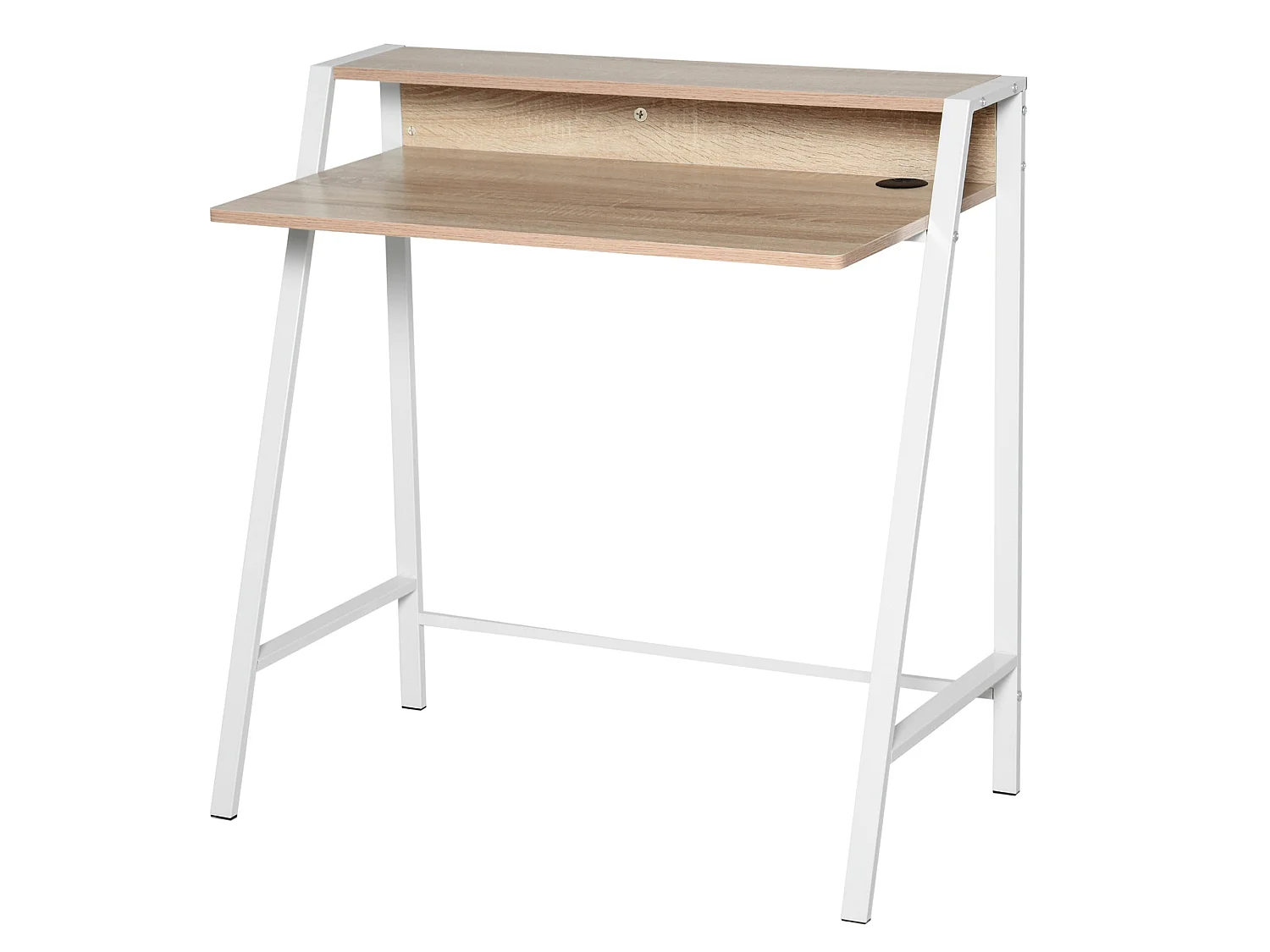 Dodosu 84cm Compact White and Oak Writing Desk with Raised Storage Shelf