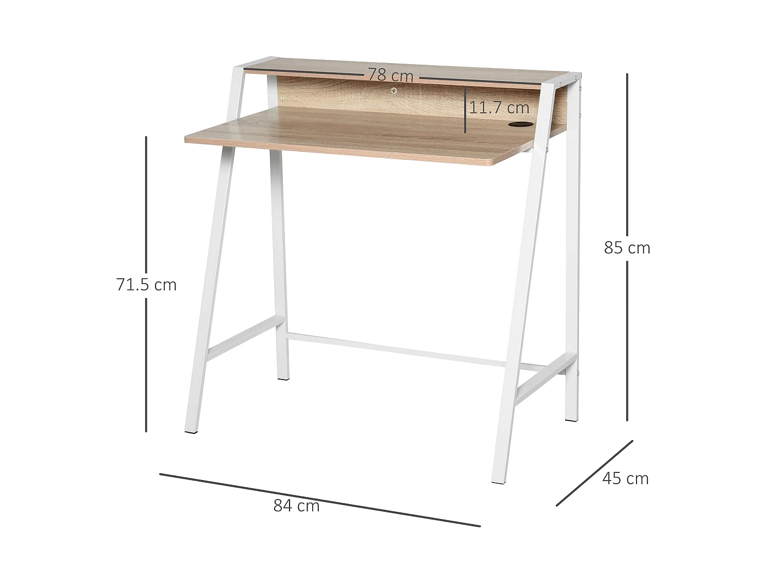 Dodosu 84cm Compact White and Oak Writing Desk with Raised Storage Shelf