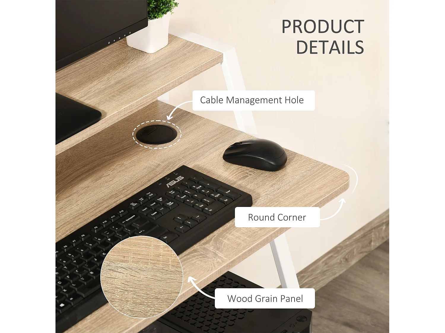 Dodosu 84cm Compact White and Oak Writing Desk with Raised Storage Shelf