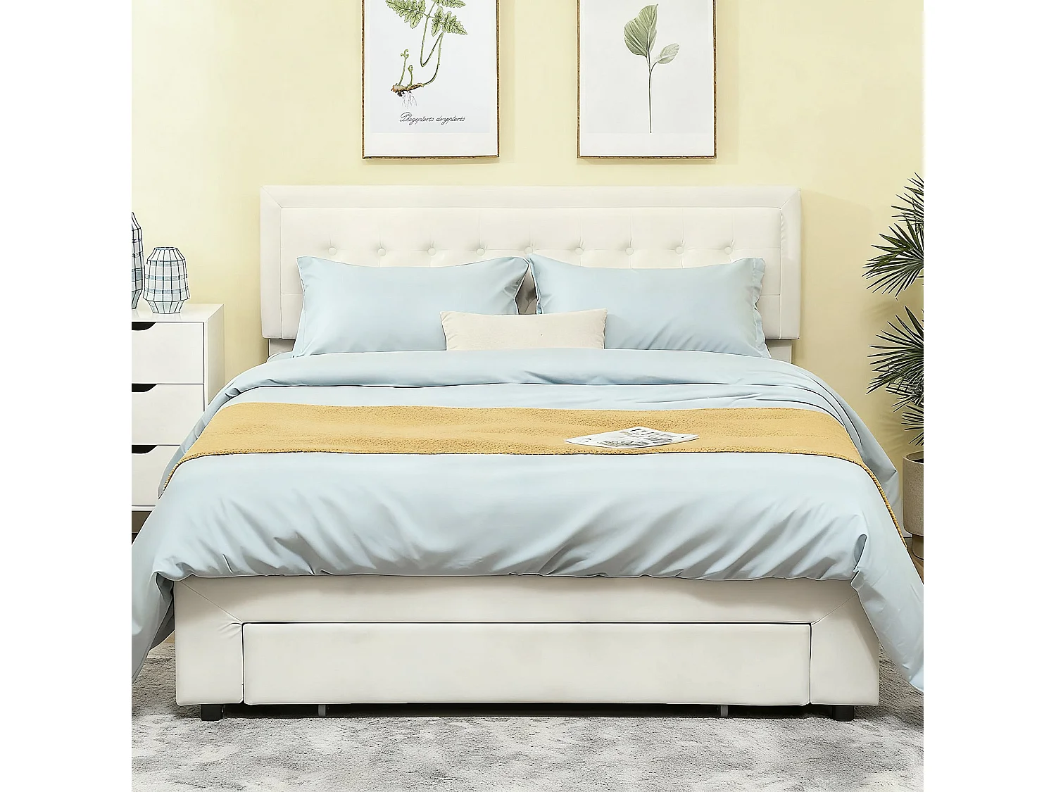 Zina 5FT King Size Ottoman Bed Frame with Front Divan Drawer Storage Cream