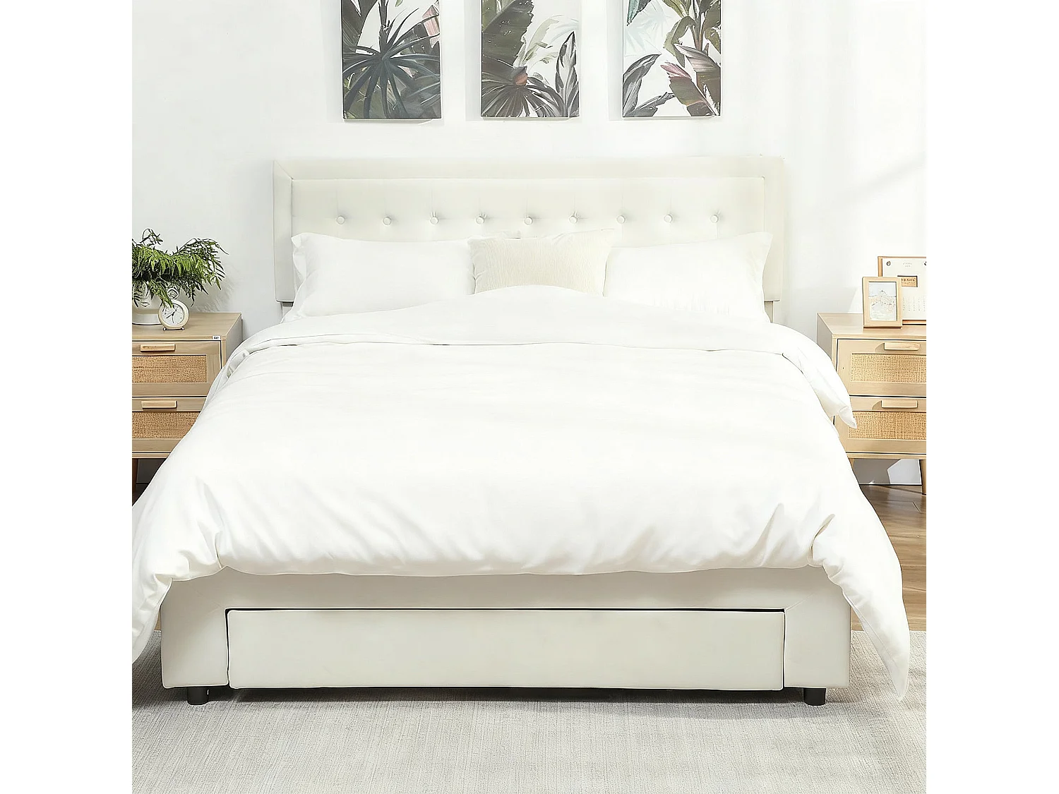 Zina 5FT King Size Ottoman Bed Frame with Front Divan Drawer Storage Cream