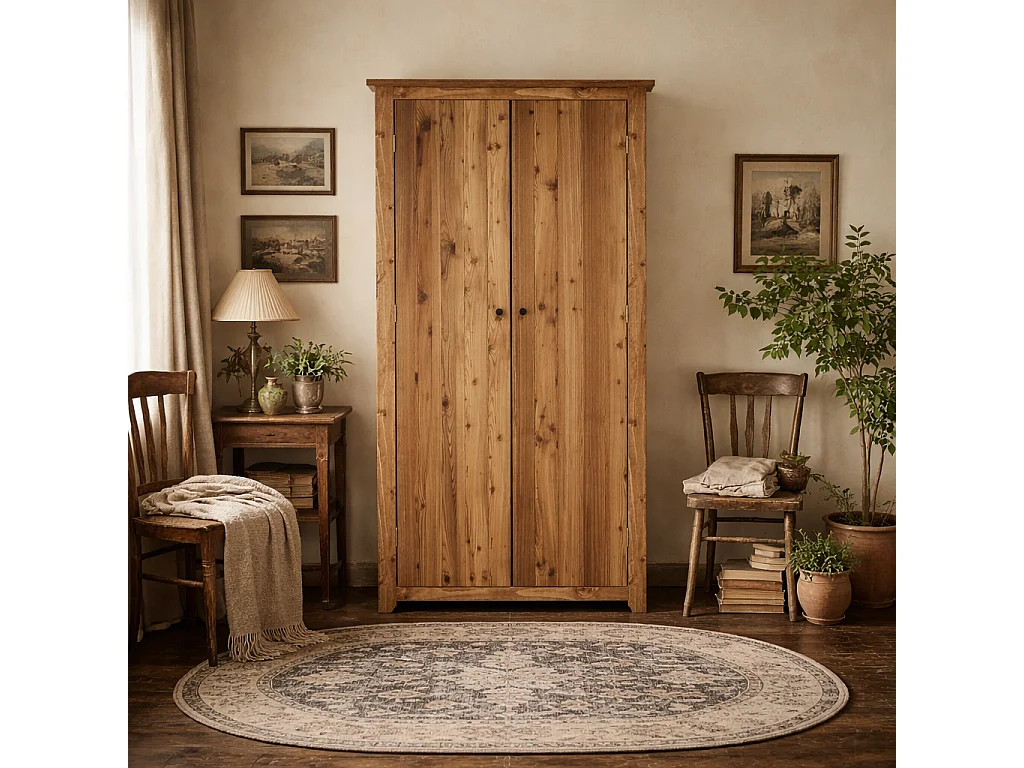 Tralee Brown Pine Double Door Wardrobe 103cm x 186cm x 57cm