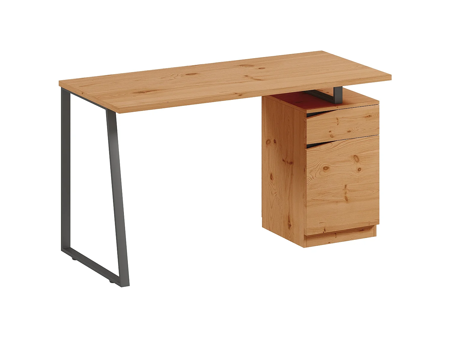 Nolole 135cm Natural Wood Office Desk with Drawer and Cabinet