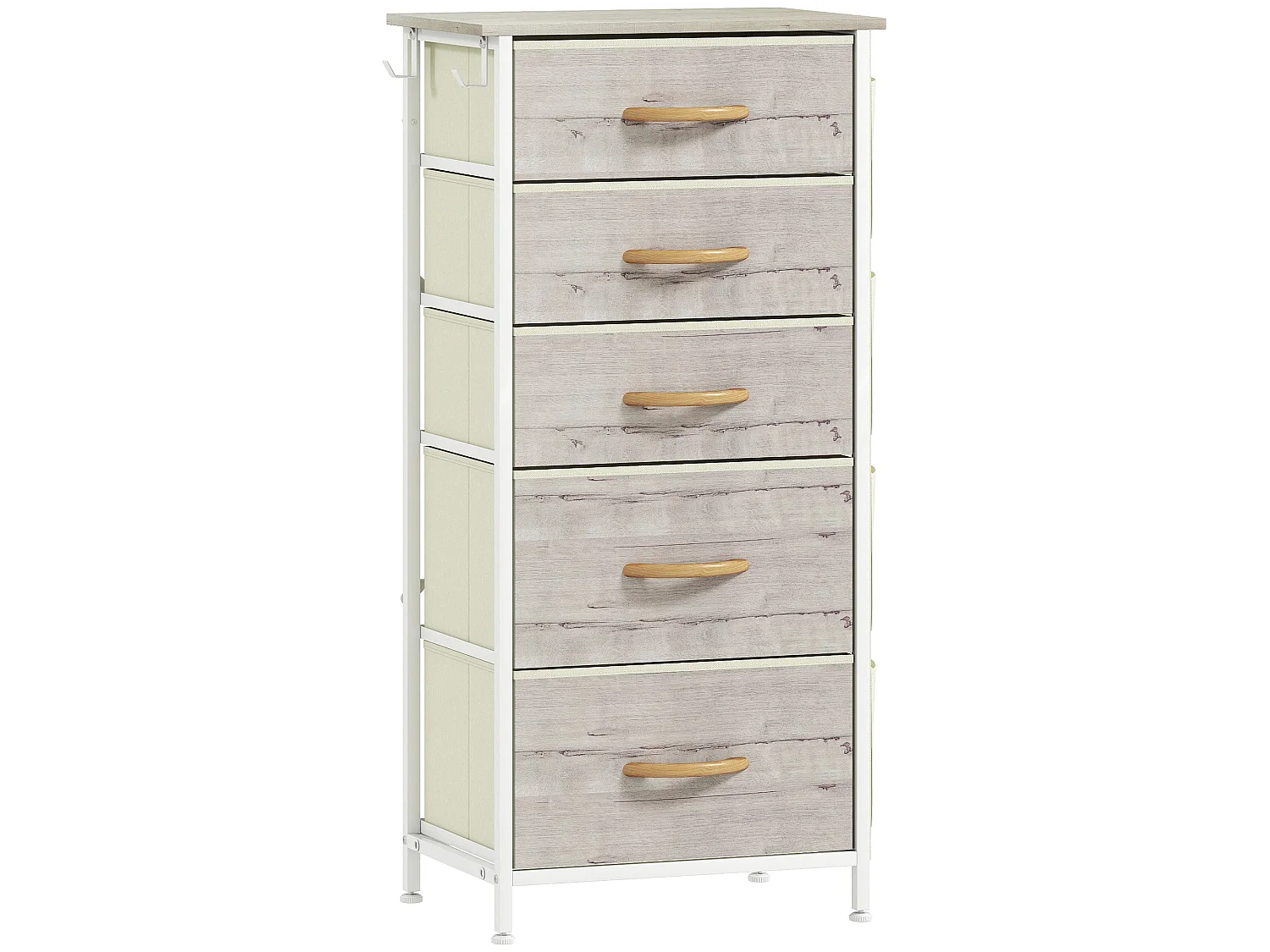 Sudo 5 Drawer Fabric Chest with Metal Frame Natural Wood Effect