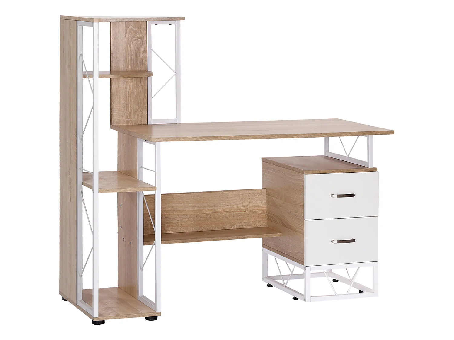 Lasomo 133cm Oak Effect Desk with Drawers and Reversible Shelving