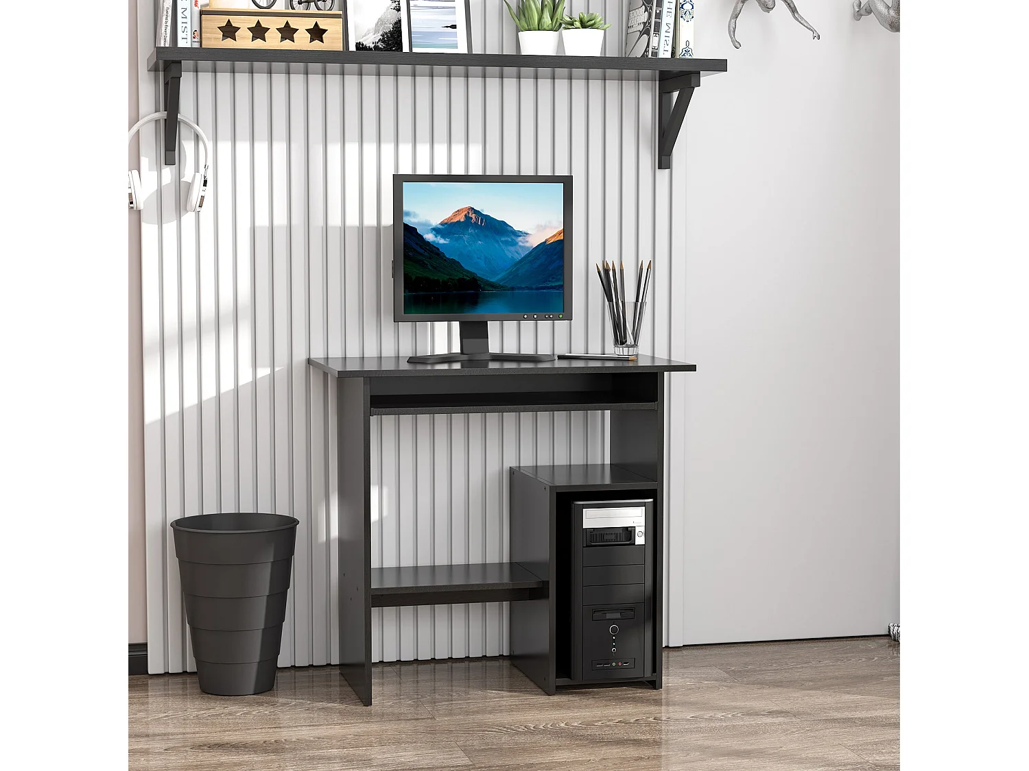 Moke 120cm White Desk with Built in Shelving Laminated Particleboard Compact Workstation
