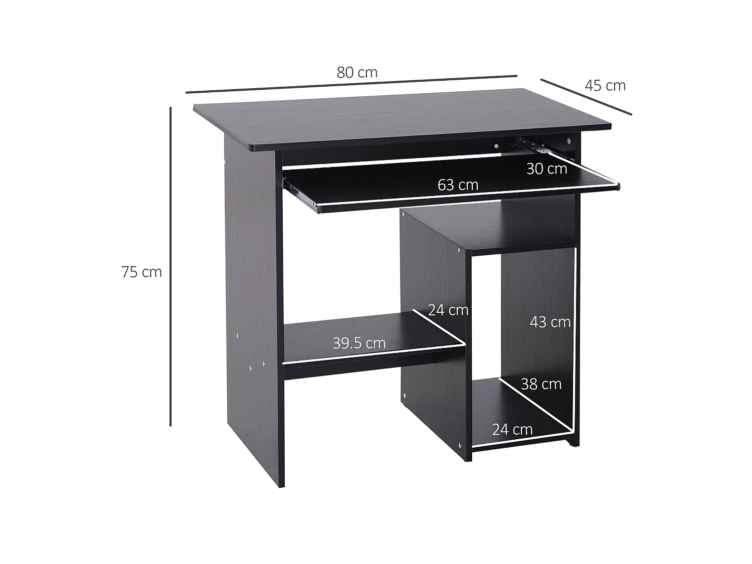 Moke 120cm White Desk with Built in Shelving Laminated Particleboard Compact Workstation