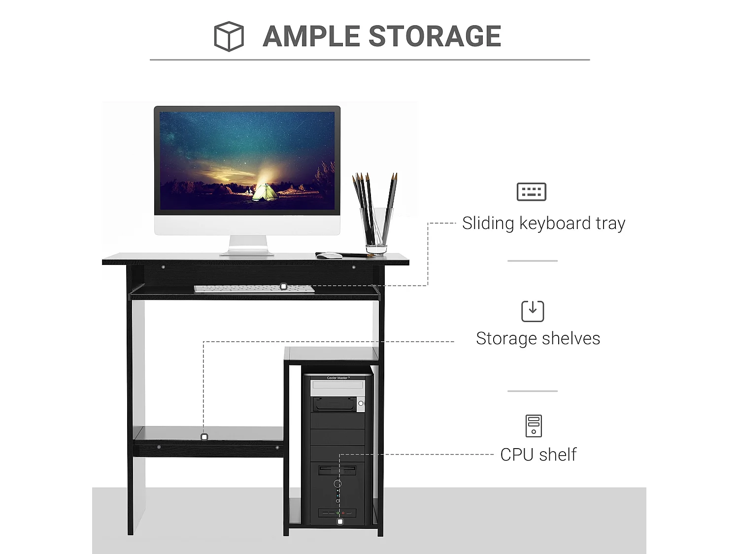 Moke 120cm White Desk with Built in Shelving Laminated Particleboard Compact Workstation