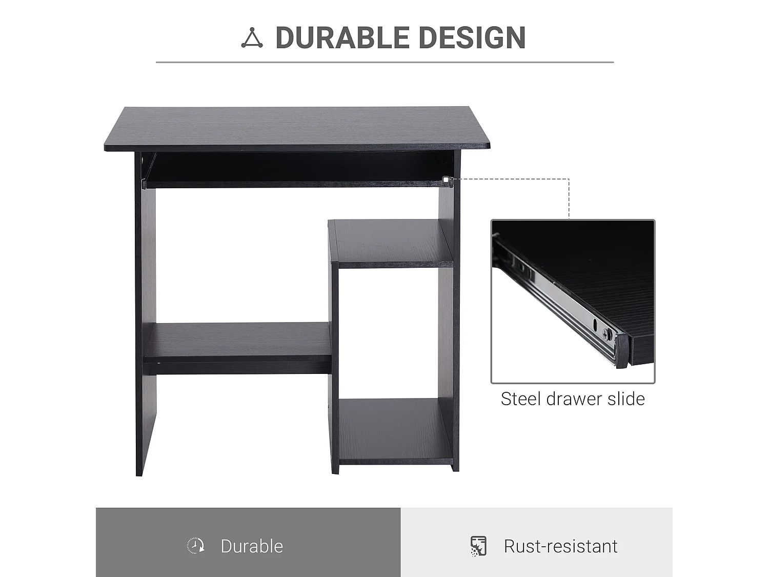 Moke 120cm White Desk with Built in Shelving Laminated Particleboard Compact Workstation