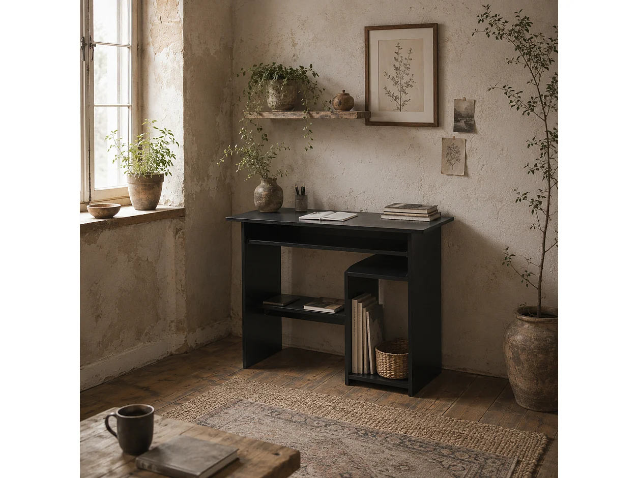 Moke 120cm White Desk with Built in Shelving Laminated Particleboard Compact Workstation
