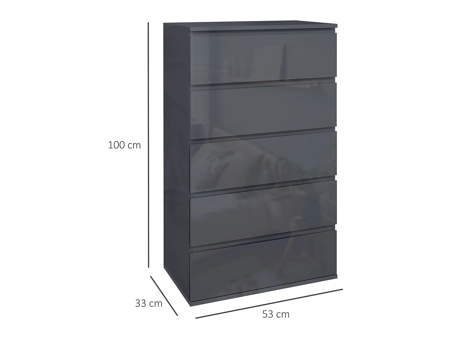 Kevano High Gloss Grey 5 Drawer Modern Storage Chest