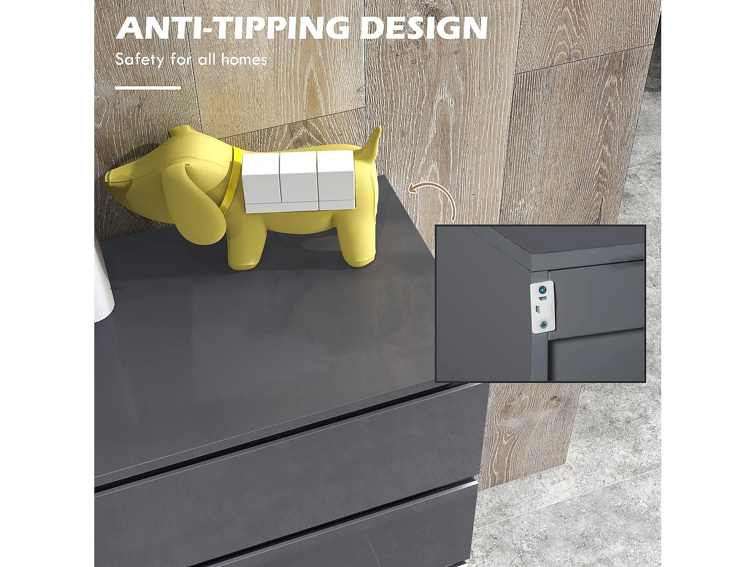 Kevano High Gloss Grey 5 Drawer Modern Storage Chest