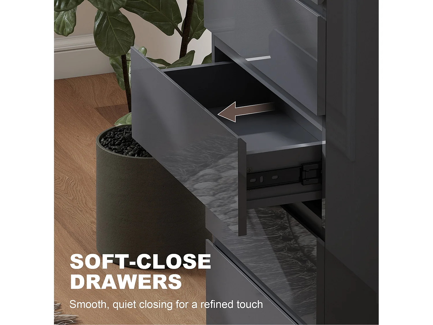 Kevano High Gloss Grey 5 Drawer Modern Storage Chest