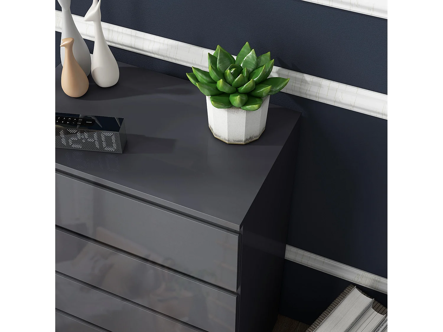 Kevano High Gloss Grey 5 Drawer Modern Storage Chest