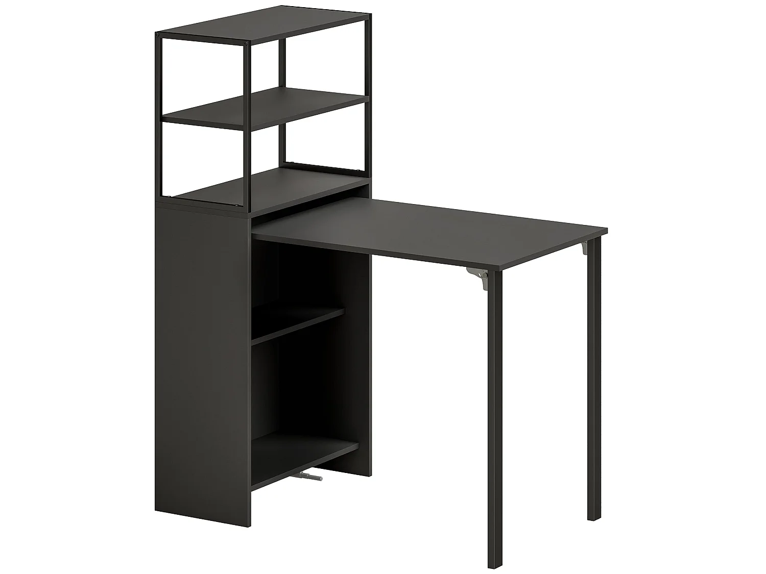 Serana 105cm Black Folding Work Table With Integrated Shelving