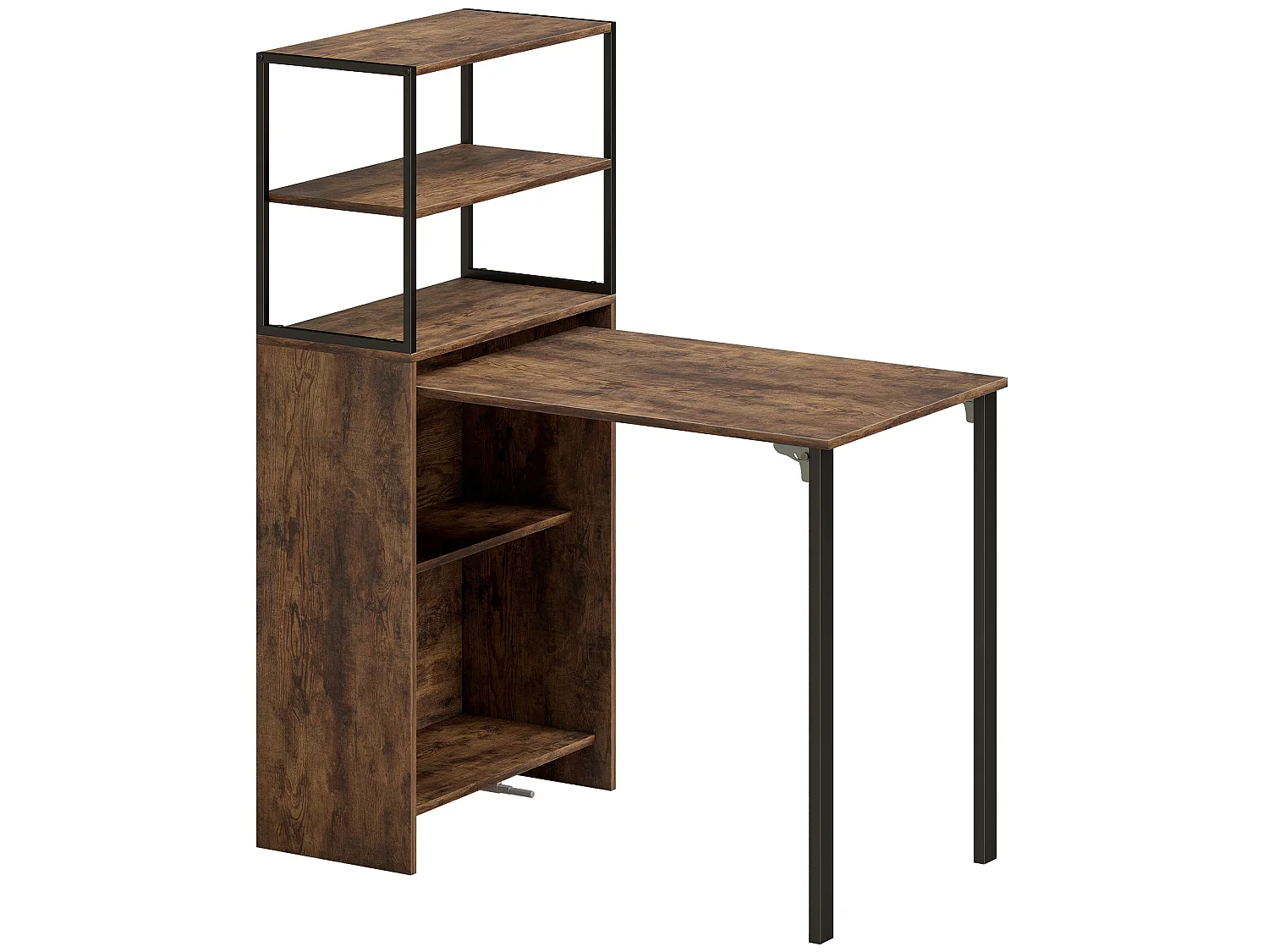 Serana 105cm Rustic Brown Folding Work Table with Integrated Shelving