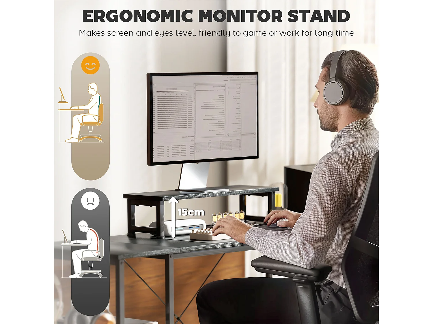 Kadoso 168cm Black Reversible Industrial L Shaped Desk with Adjustable Shelves and Monitor Stand