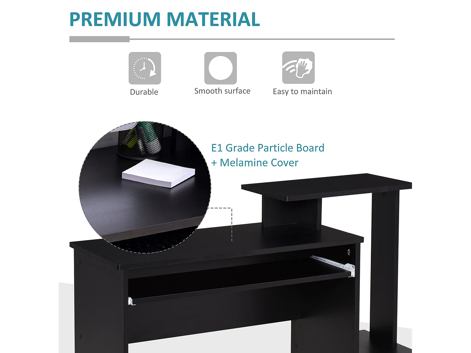Noelni 100cm Black Home Office Desk Sliding Keyboard Tray Drawer and Shelves