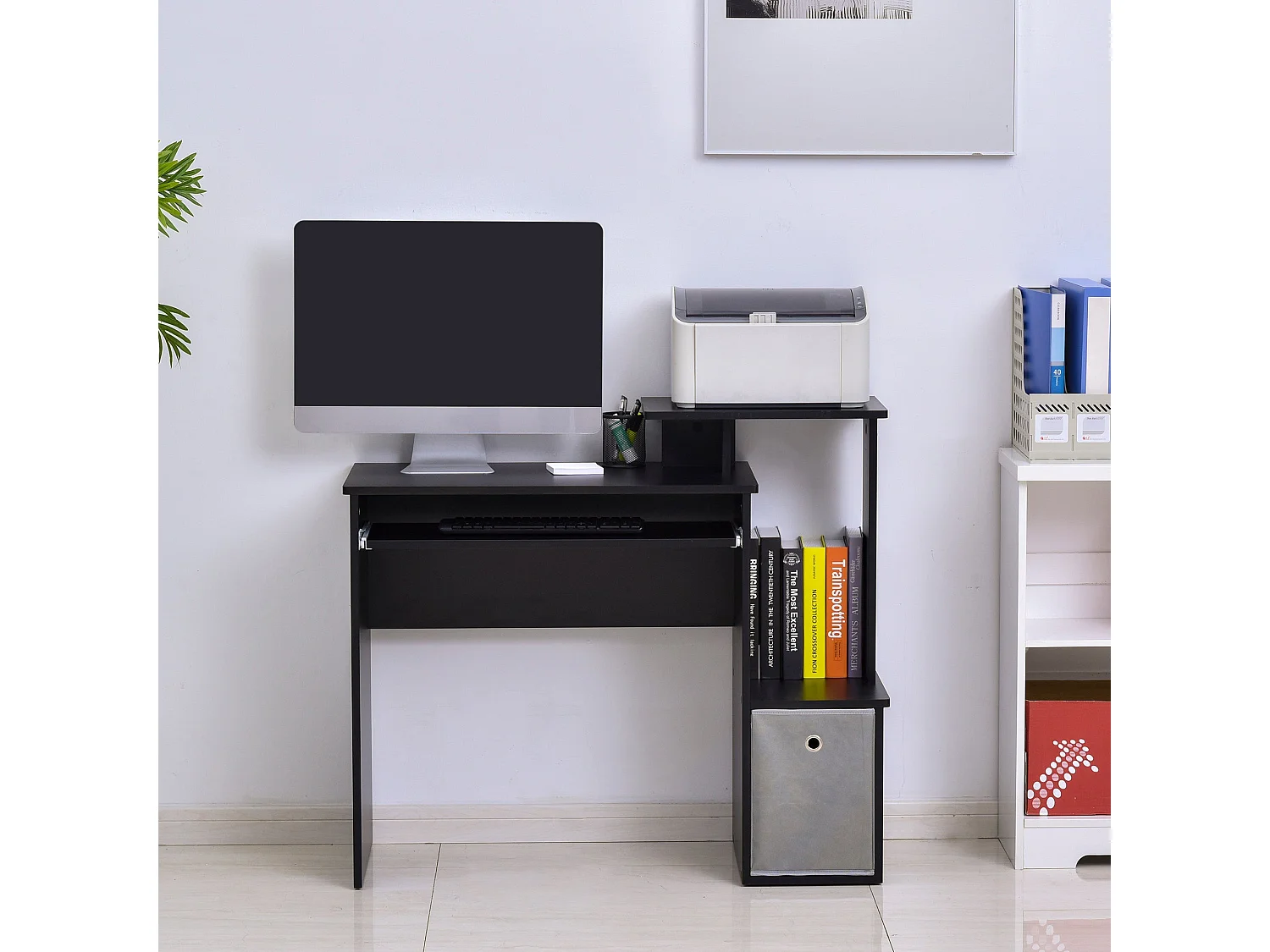 Noelni 100cm Black Home Office Desk Sliding Keyboard Tray Drawer and Shelves