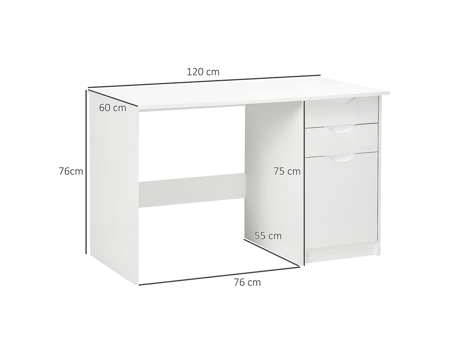 Niba 120cm High Gloss White Desk with Drawers and Cabinet