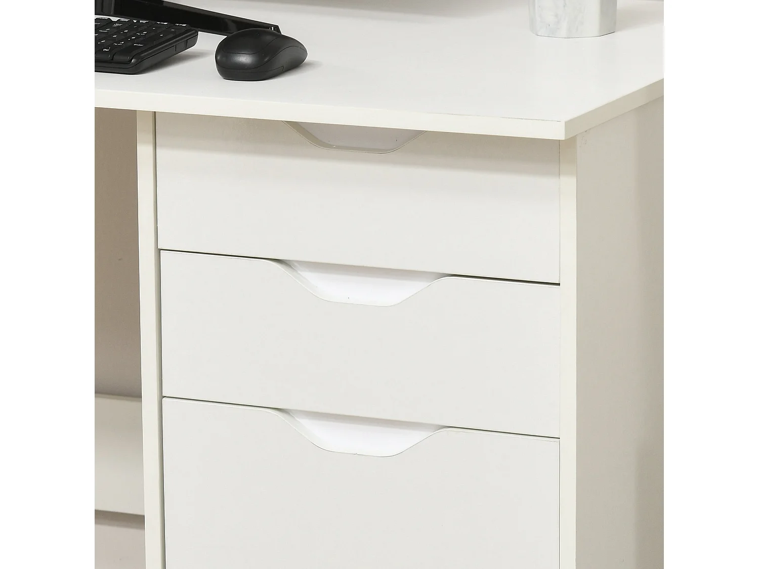Niba 120cm High Gloss White Desk with Drawers and Cabinet