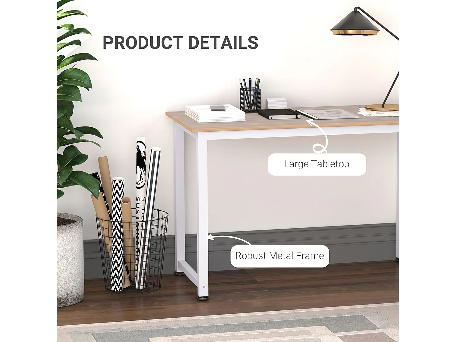 Modo 120cm White and Oak Work Desk with Steel Frame