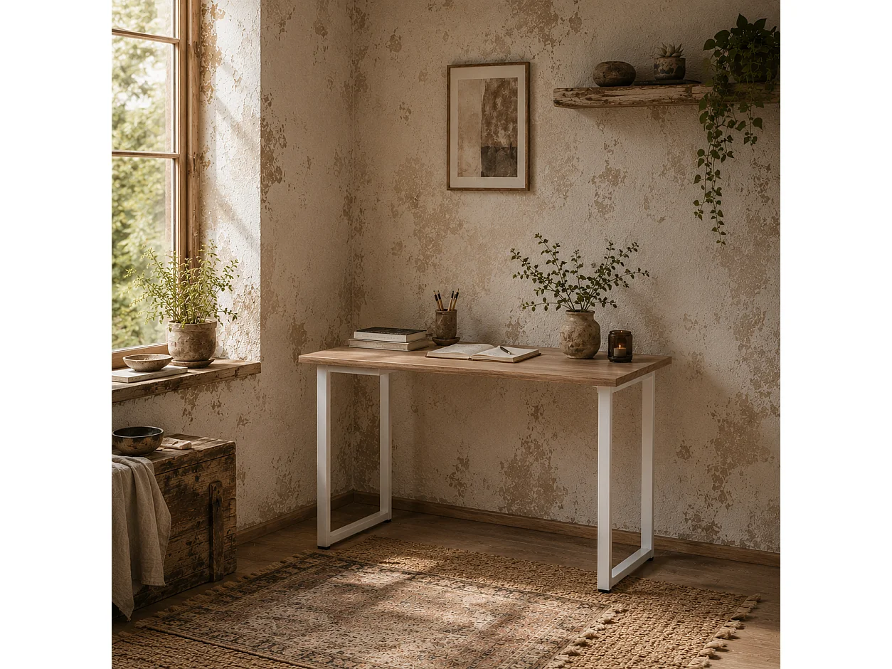 Modo 120cm White and Oak Work Desk with Steel Frame